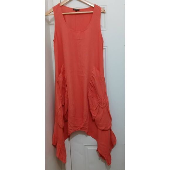 For Cynthia womens medium flare linen coral peach shift dress classic capsule - Picture 1 of 7